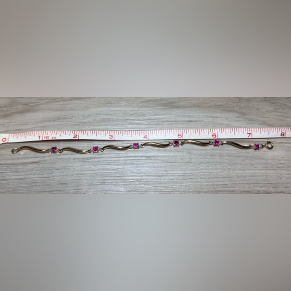 Vintage Prime Art Gold Over Sterling Silver Tourmaline Bracelet, 7.5", 5.5g - Picture 4 of 6